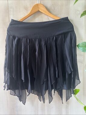bebe Y2K silk Black Asymmetrical Layered Skirt
